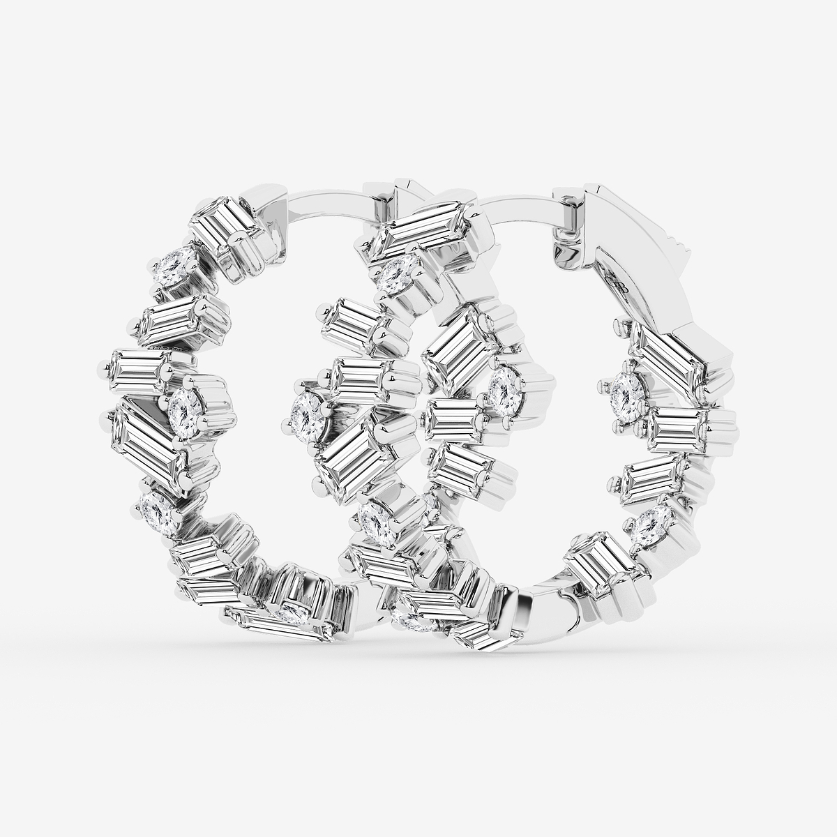 Additional Image 1 for  3 ctw Baguette and Round Lab Grown Diamond Hoop Earrings